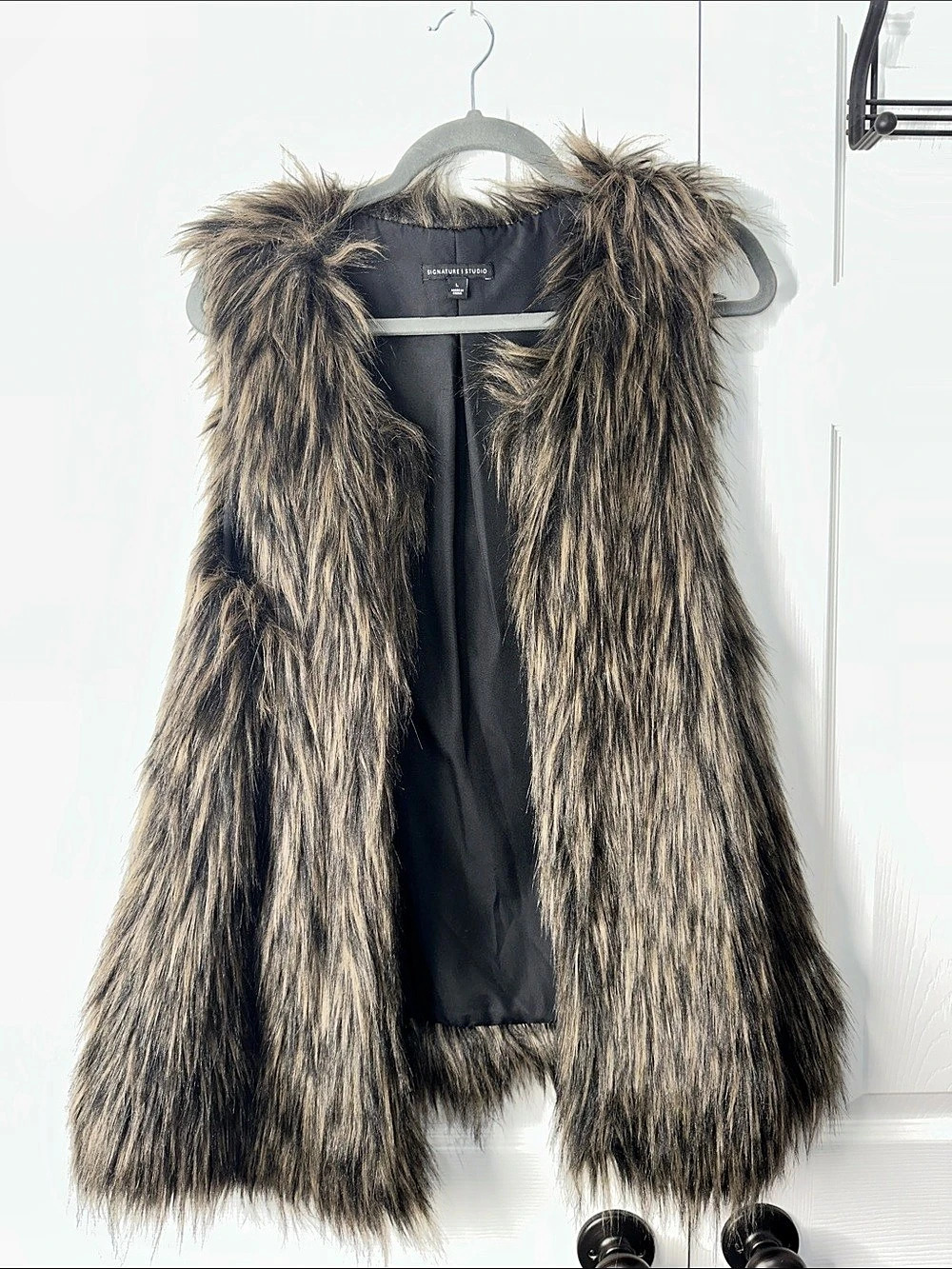 Signature Studio Faux Fur Vest Brown & Black Size Large Like New